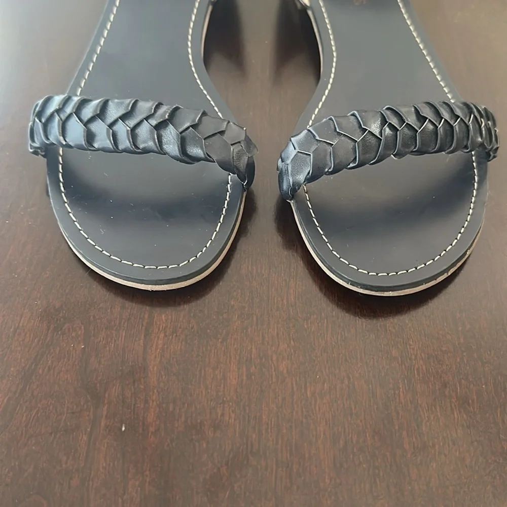 Talbots Womens Navy Braided Strap Sandals Sz 8 Minimalist Timeless Preppy Chic